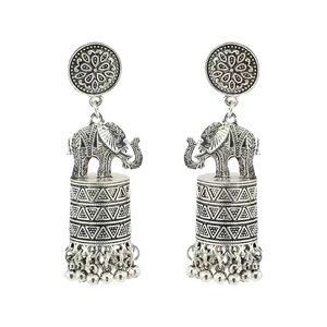 Boho vintage style silver elephant earrings